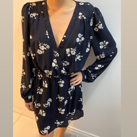 Floral Navy Wrap Dress - Picture 2 of 5